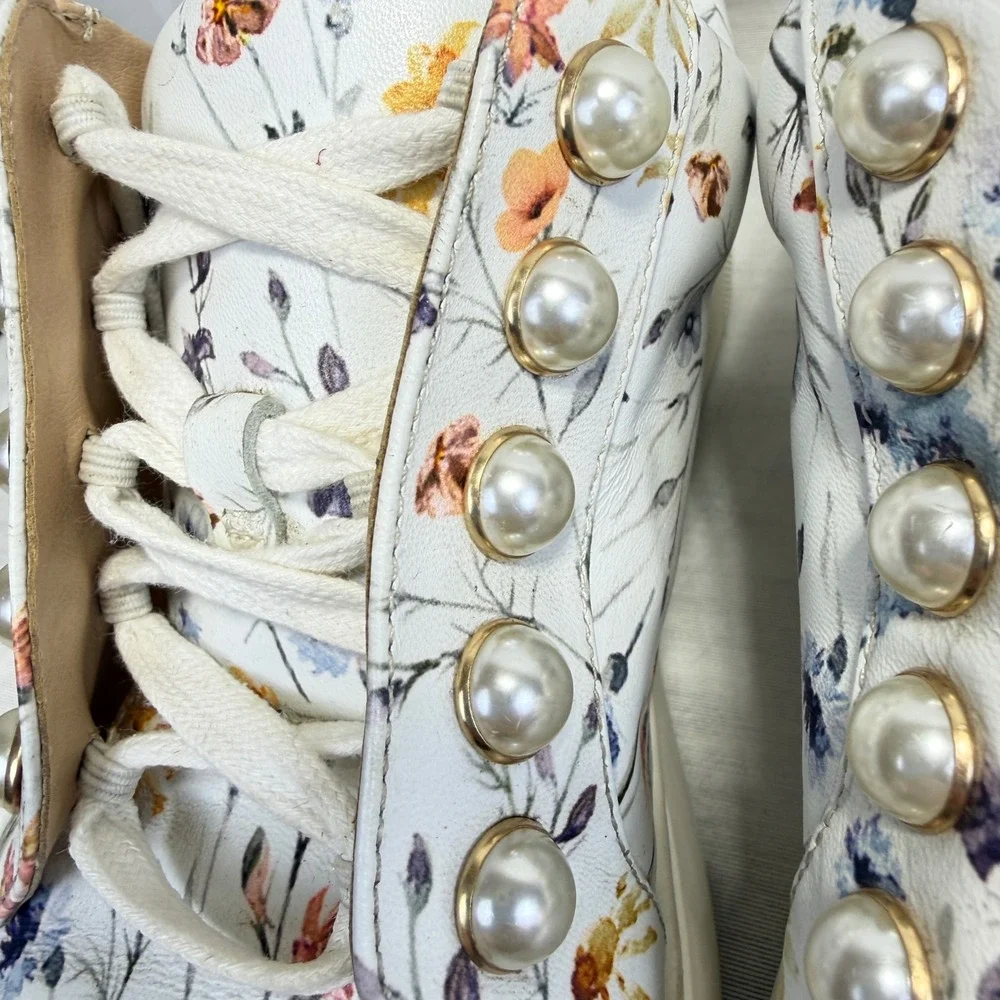 Alex Marie Wrenna Floral Pearl Stud Embellished Leather Platform Sneakers sz 7.5 - Picture 7 of 10